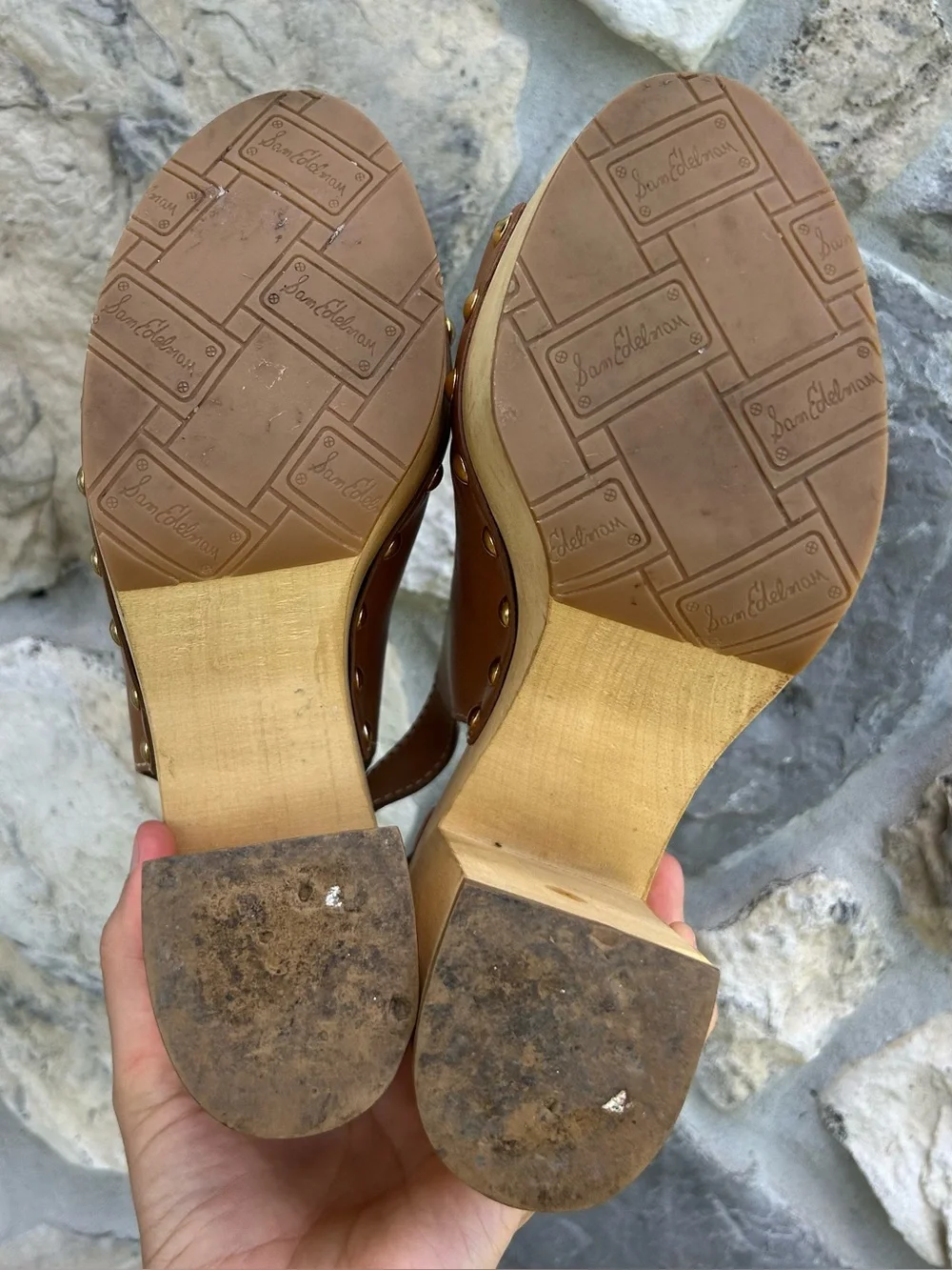 Sam Edelman Chunky Platform Clogs 8.5 Brown Leather Peep Toe Boho Beach Festival